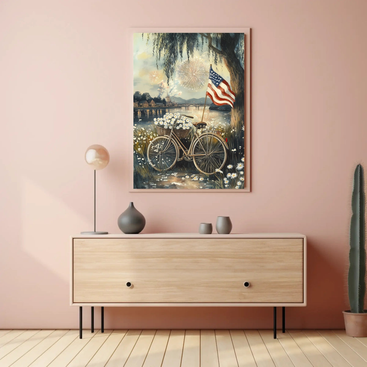 Vintage Sunset Bicycle Leaning Under A Willow Tree Poster