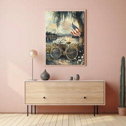 Vintage Sunset Bicycle Leaning Under A Willow Tree Poster