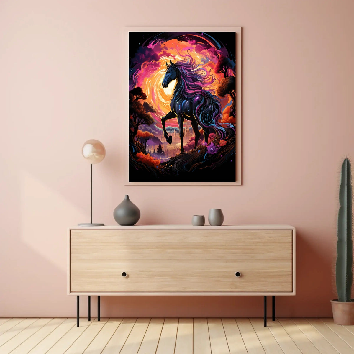 Majestic Fantasy Horse Surreal Sunset Art Poster