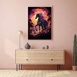 Majestic Fantasy Horse Surreal Sunset Art Poster