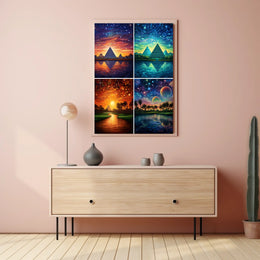 Egyptian Pyramids in Dreamlike Celestial Landscapes Cultural Poster