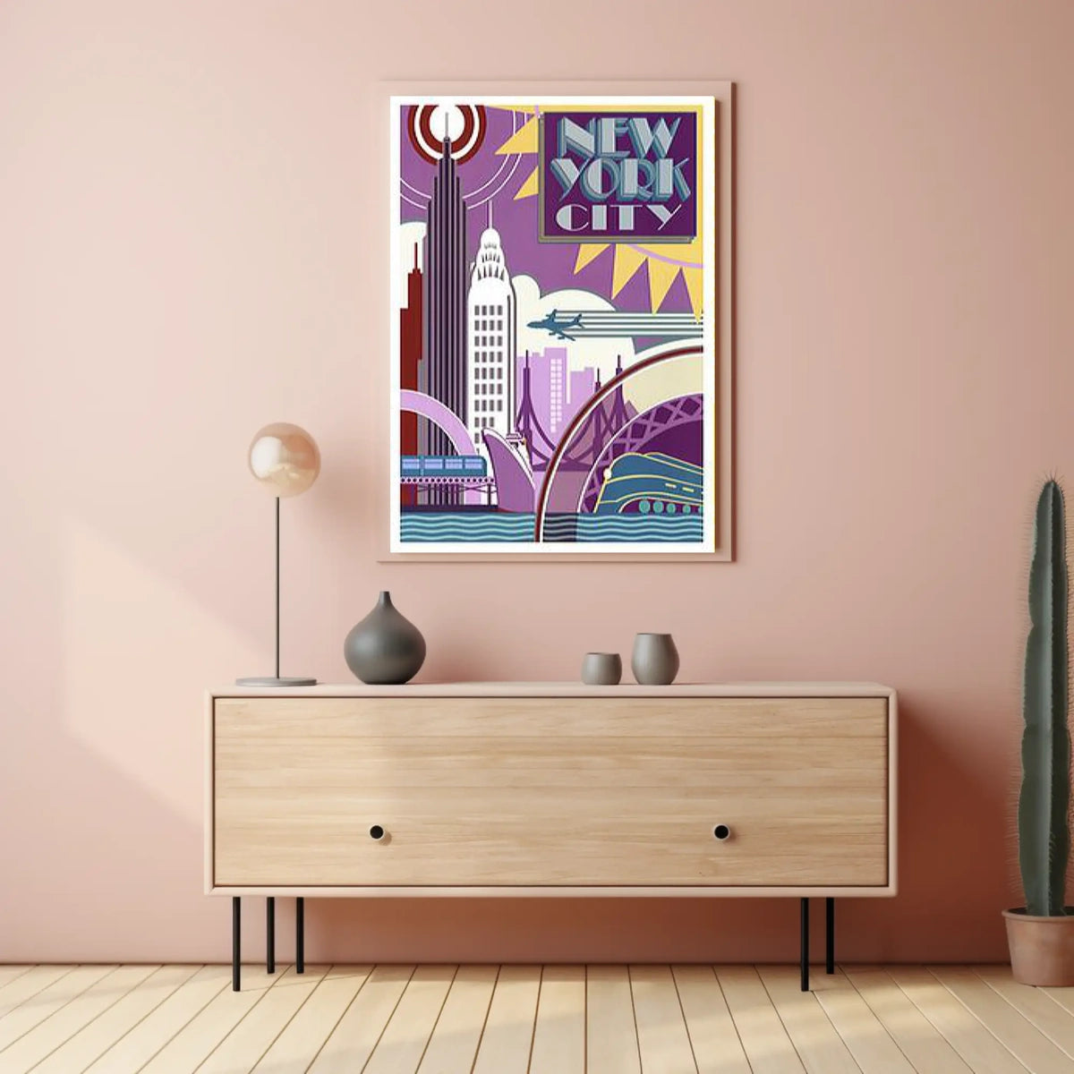 New York City Art Deco Poster Geometric Skyline Wall Art