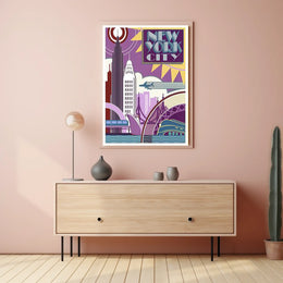 New York City Art Deco Poster Geometric Skyline Wall Art