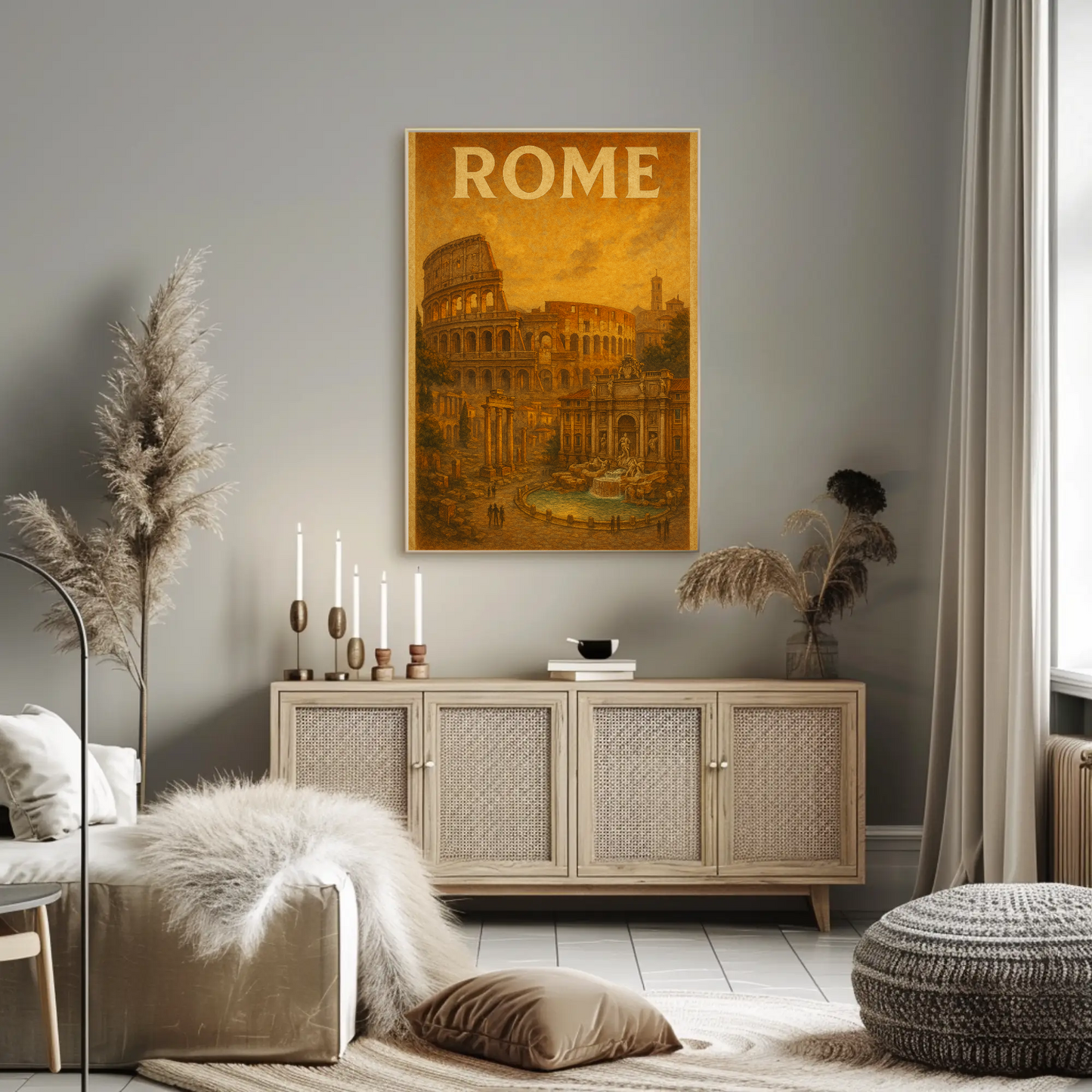 Rome Colosseum Trevi Fountain Travel Poster