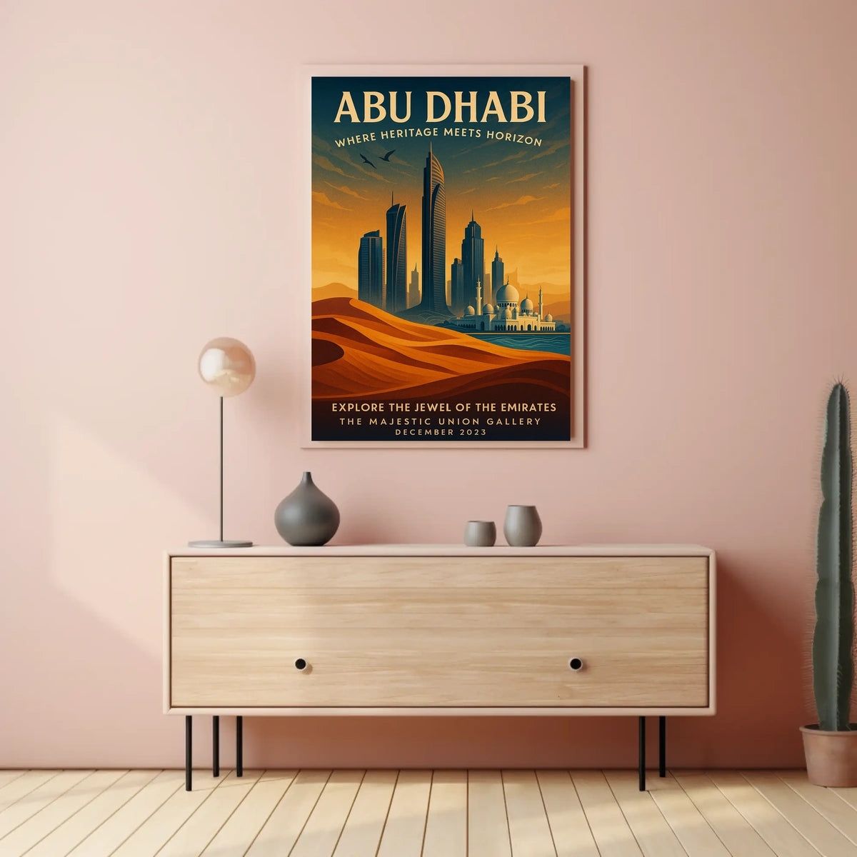 Abu Dhabi skyline and heritage illustrated urban cityscape poster