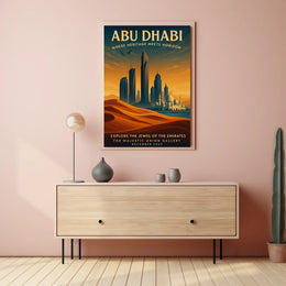 Abu Dhabi skyline and heritage illustrated urban cityscape poster