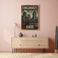 Cincinnati Skyline Vintage Urban Art Poster