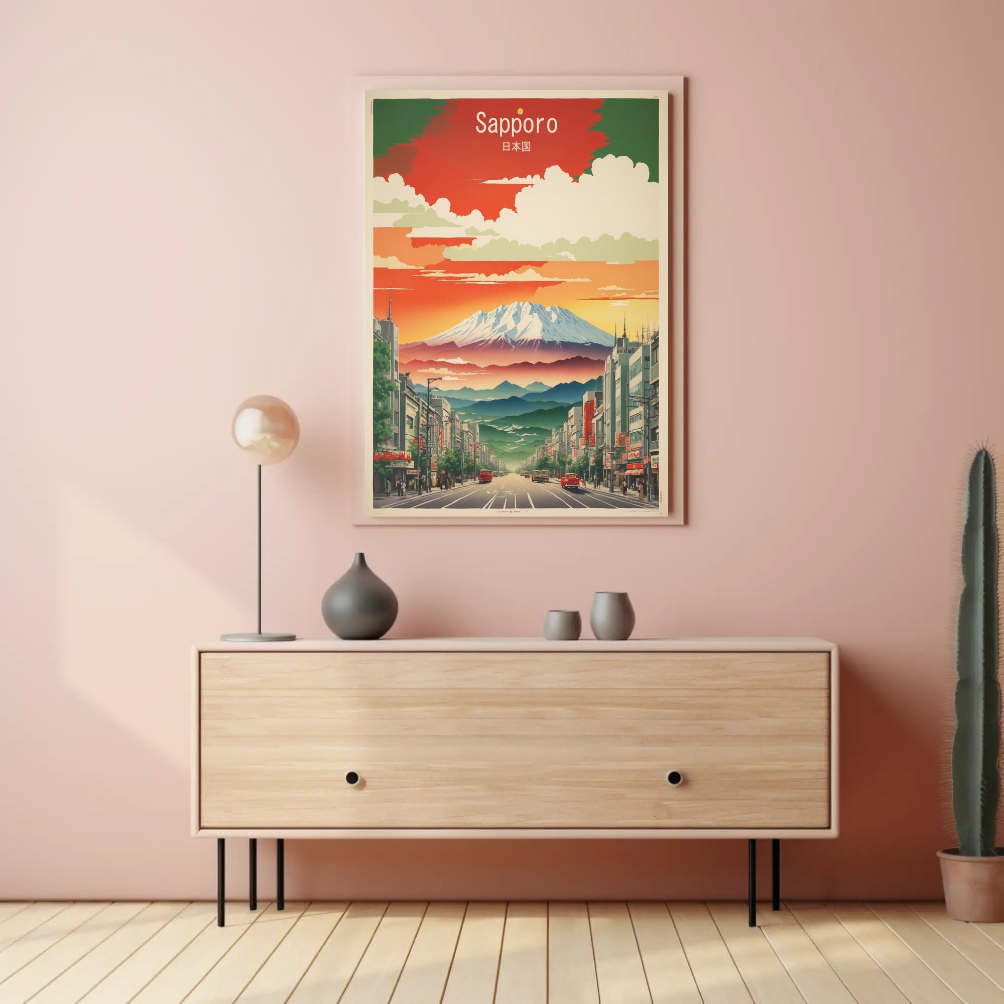 Sapporo Cityscape Japan Vintage Travel Poster