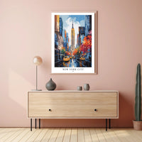 Vibrant Autumn NYC Scene with Empire State Building Cityscape Poster PosterGoat