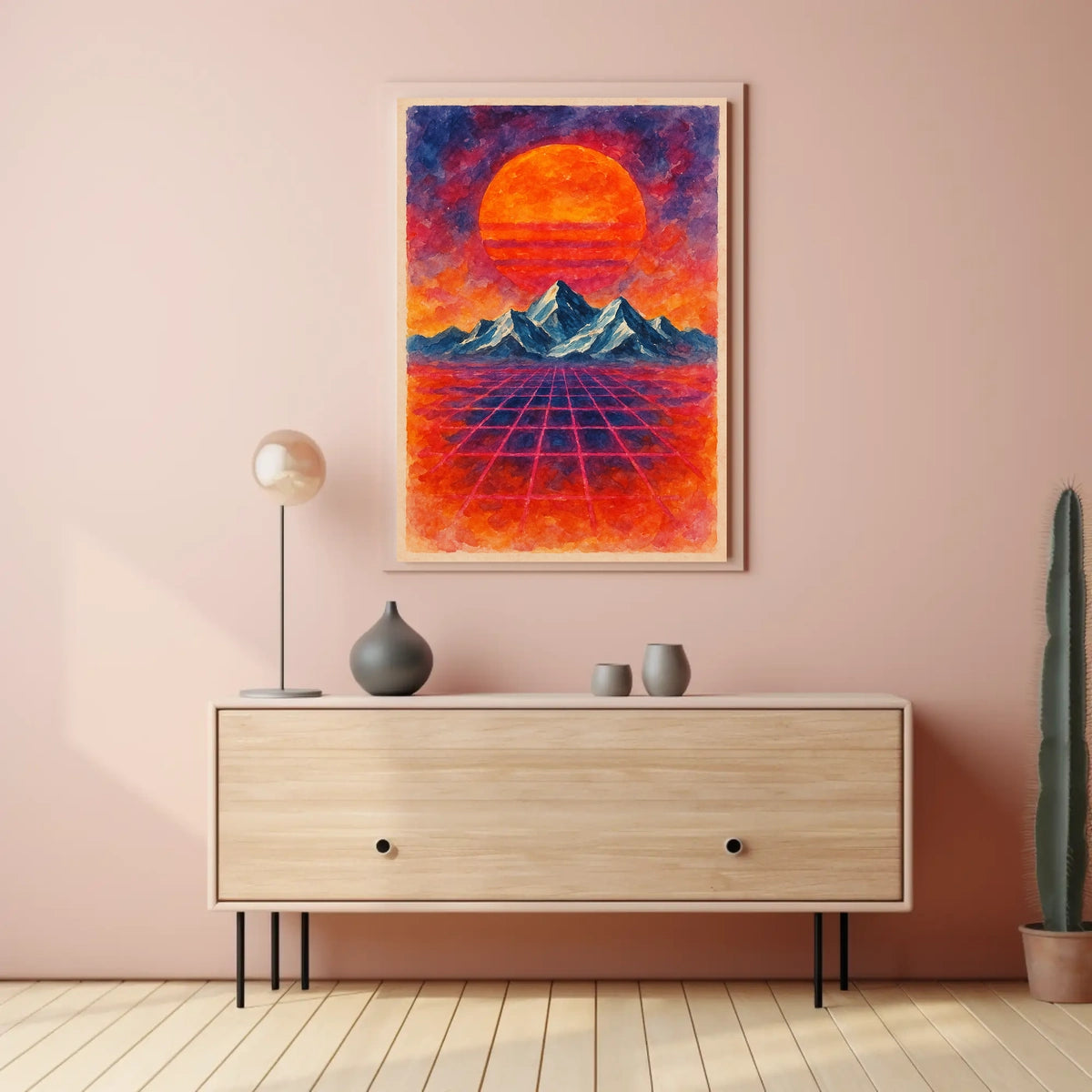 Futuristic Retro Landscape Art: Abstract or Artistic Poster