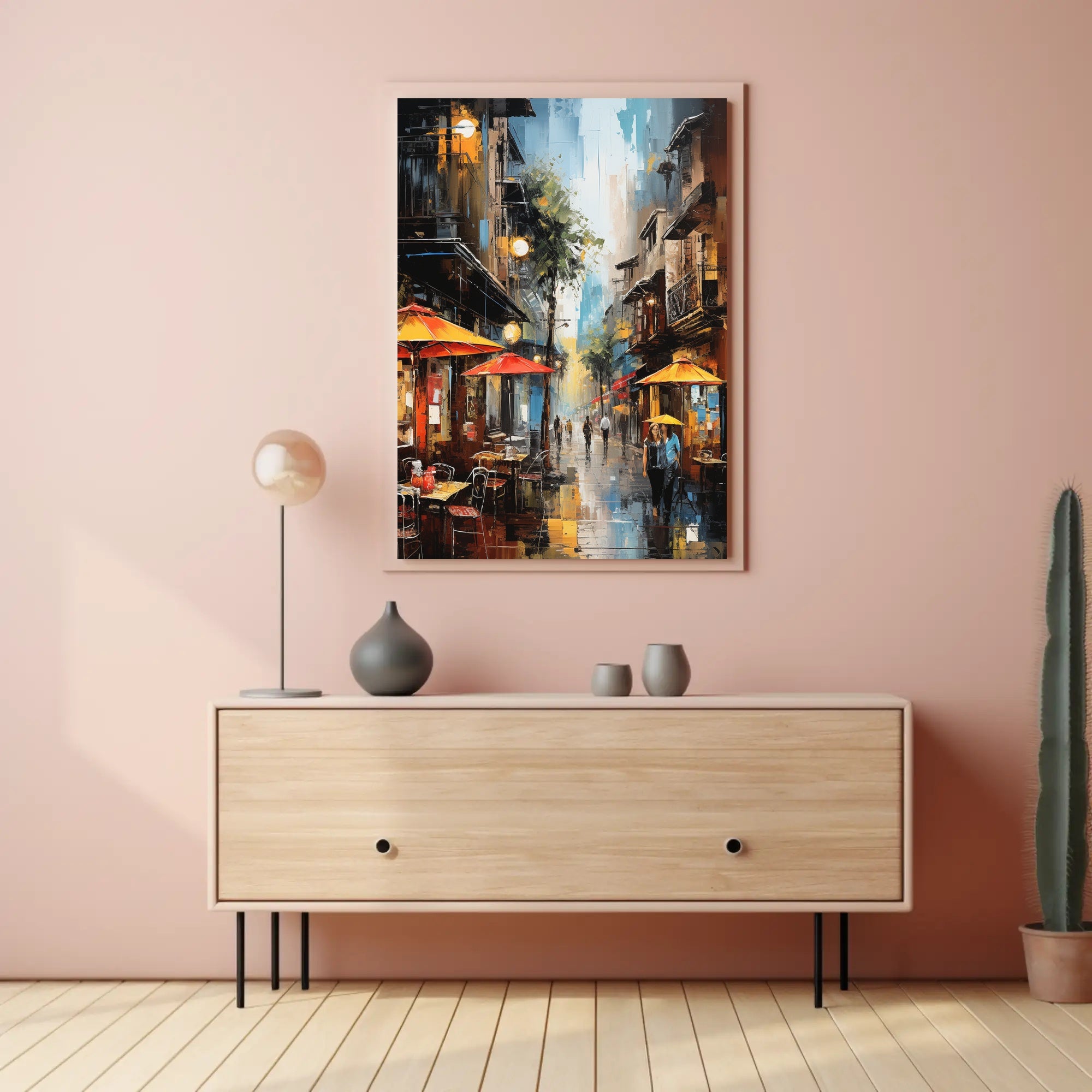 Lively European City Street Scene Artistic Poster