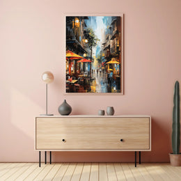 Lively European City Street Scene Artistic Poster