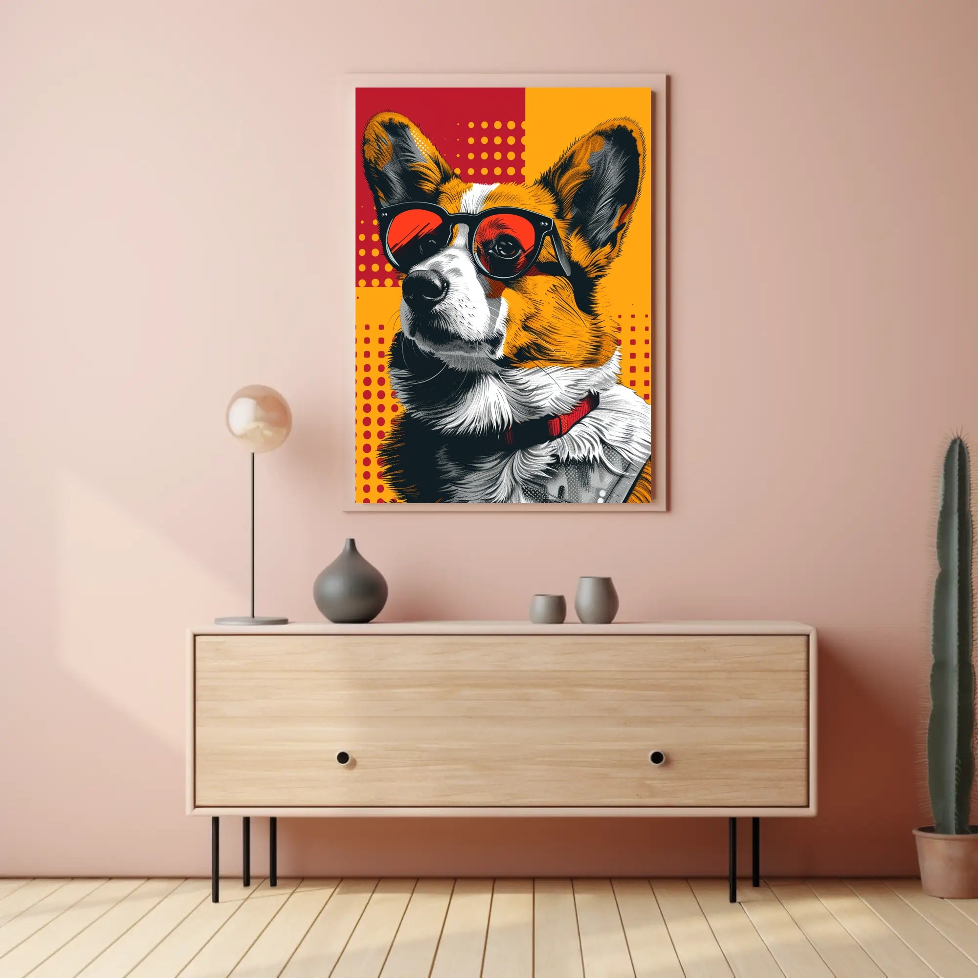 Stylized Corgi Dog with Sunglasses Pop Culture Poster PosterGoat