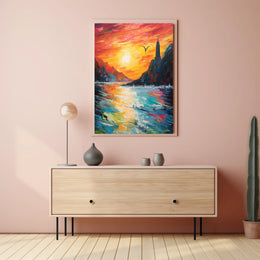 Serene Sunset Seascape: Impressionistic Artistic Poster