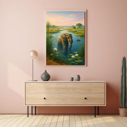 Majestic Elephant Bathing in African Savanna Animal Poster