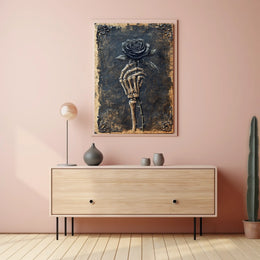 Skeletal Hand with Rose: Abstract, Artistic, or Pop Culture Poster