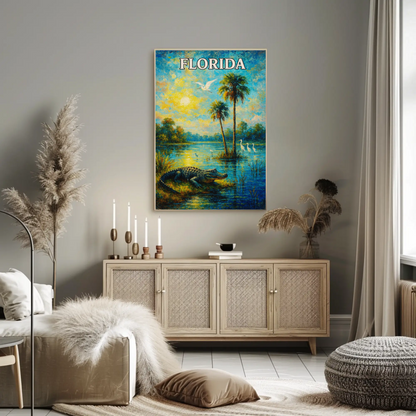 Florida Everglades Alligator Palms Wildlife Nature Poster