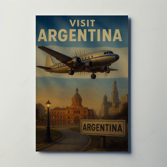 Visit Argentina Sun Emblem Building Flight Travel Poster