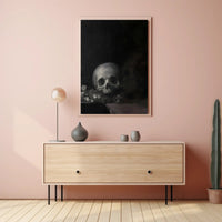 Dark Skull with Flowers: Classical Vanitas Artistic Poster PosterGoat
