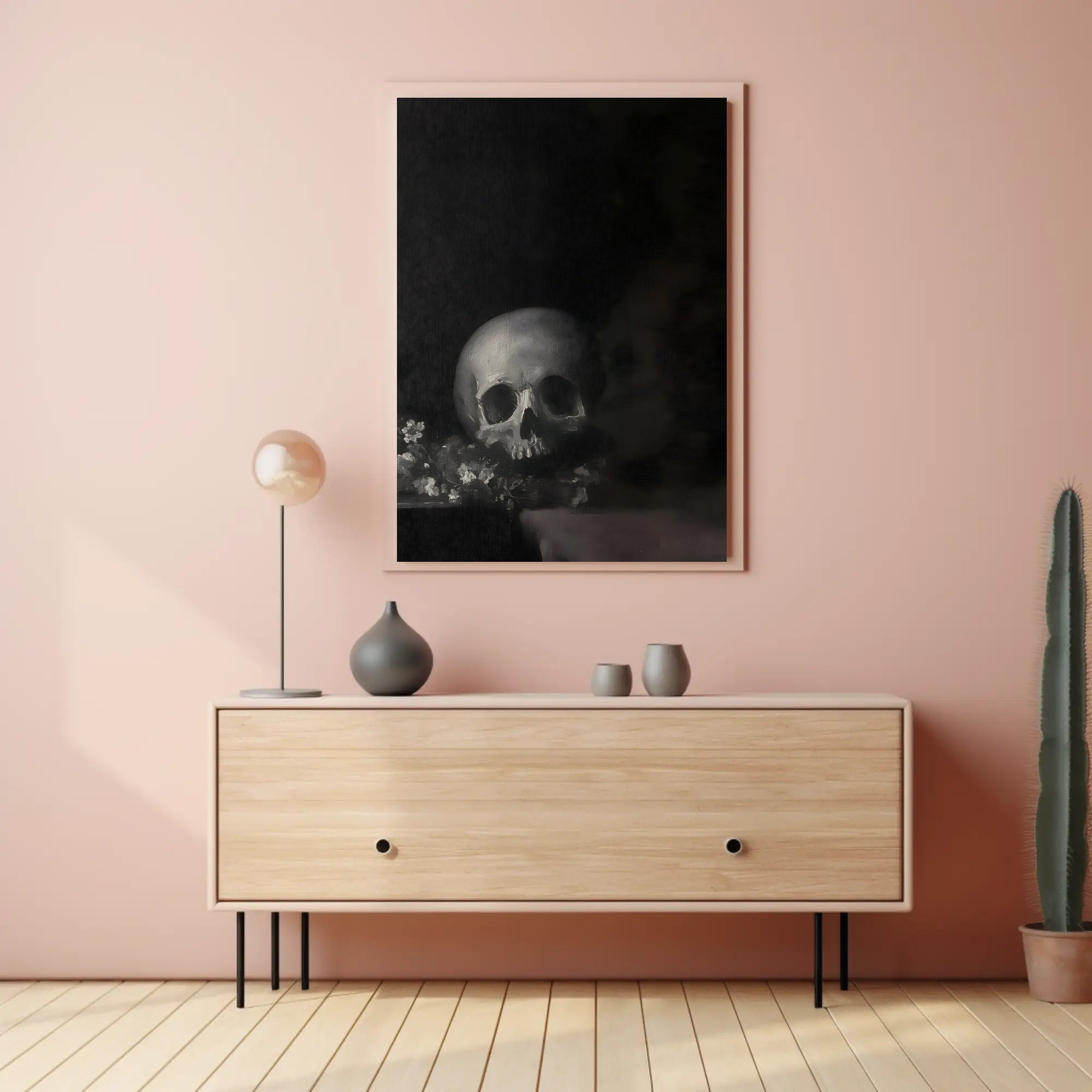 Dark Skull with Flowers: Classical Vanitas Artistic Poster PosterGoat
