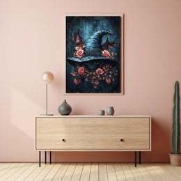 Mystical Skull and Roses Witch Hat Artistic Poster