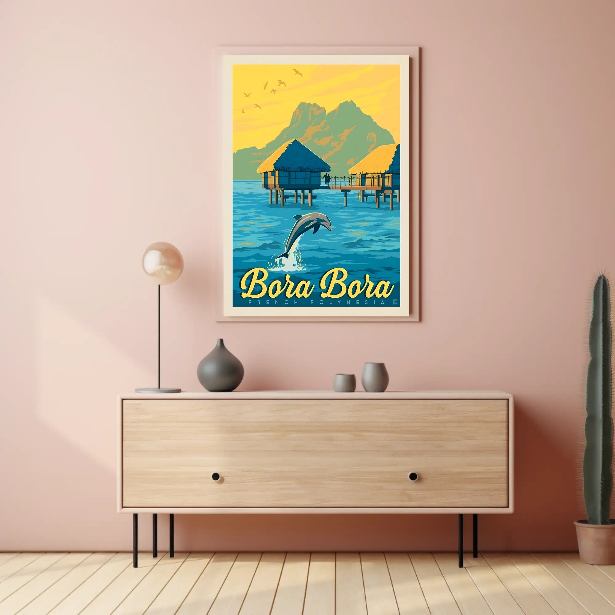 Bora Bora Overwater Bungalow Vintage Travel Poster PosterGoat