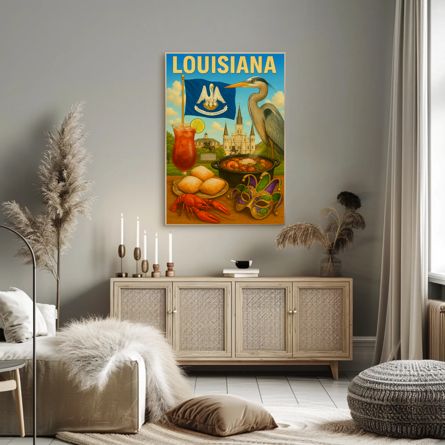 Louisiana Beignets Gator Mardi Gras Flag Food Travel Poster