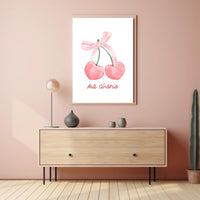 Charming Pink Cherries Illustration: Abstract or Artistic Poster PosterGoat