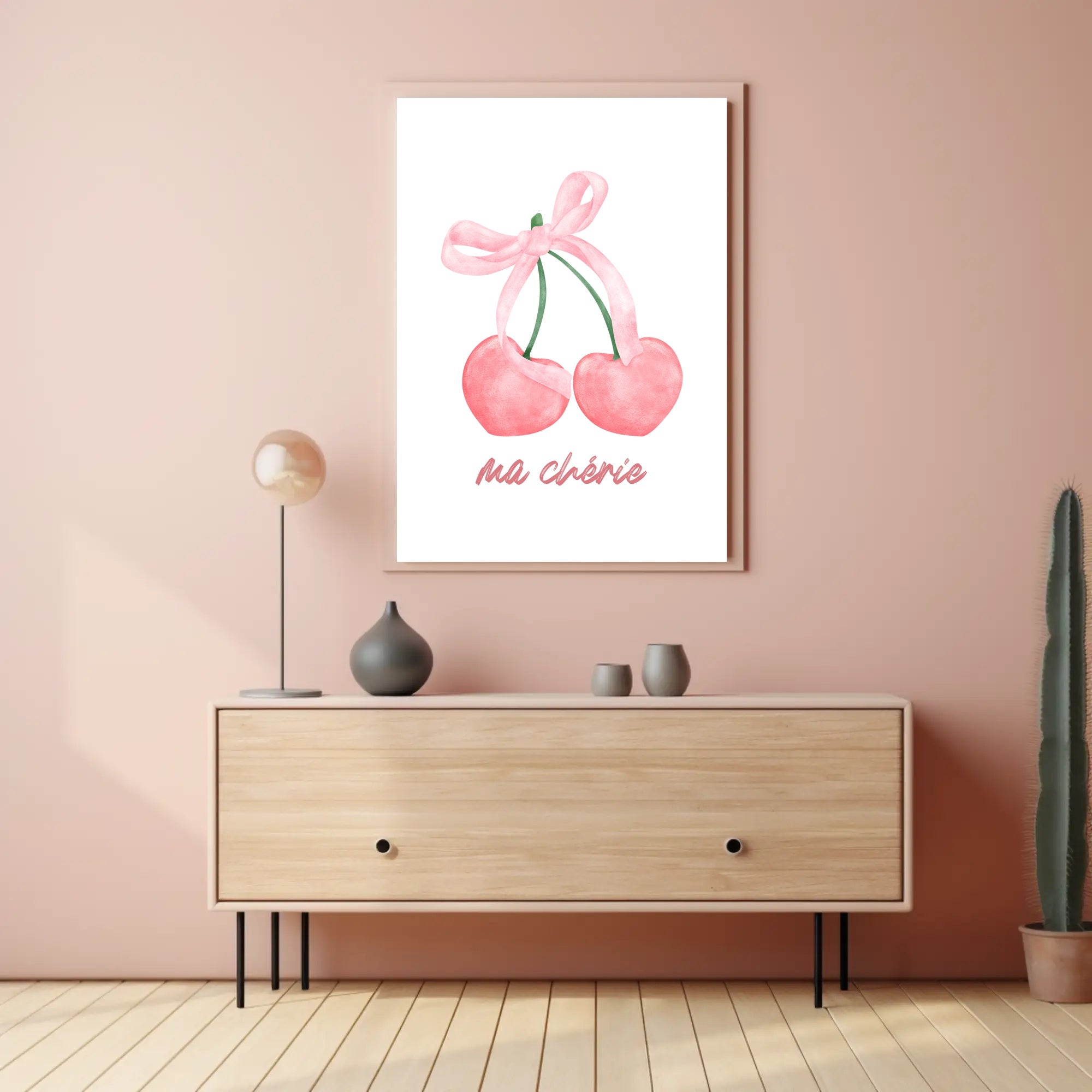 Charming Pink Cherries Illustration: Abstract or Artistic Poster PosterGoat