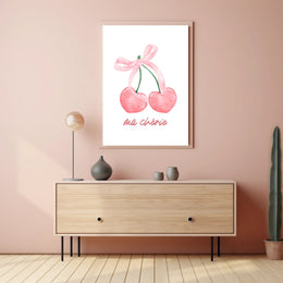 Charming Pink Cherries Illustration: Abstract or Artistic Poster PosterGoat