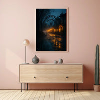 Eerie Nighttime Amusement Park Urban or Cityscape Poster PosterGoat