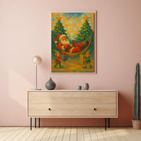 Festive Santa Hammock Christmas Poster: Whimsical Holiday Art