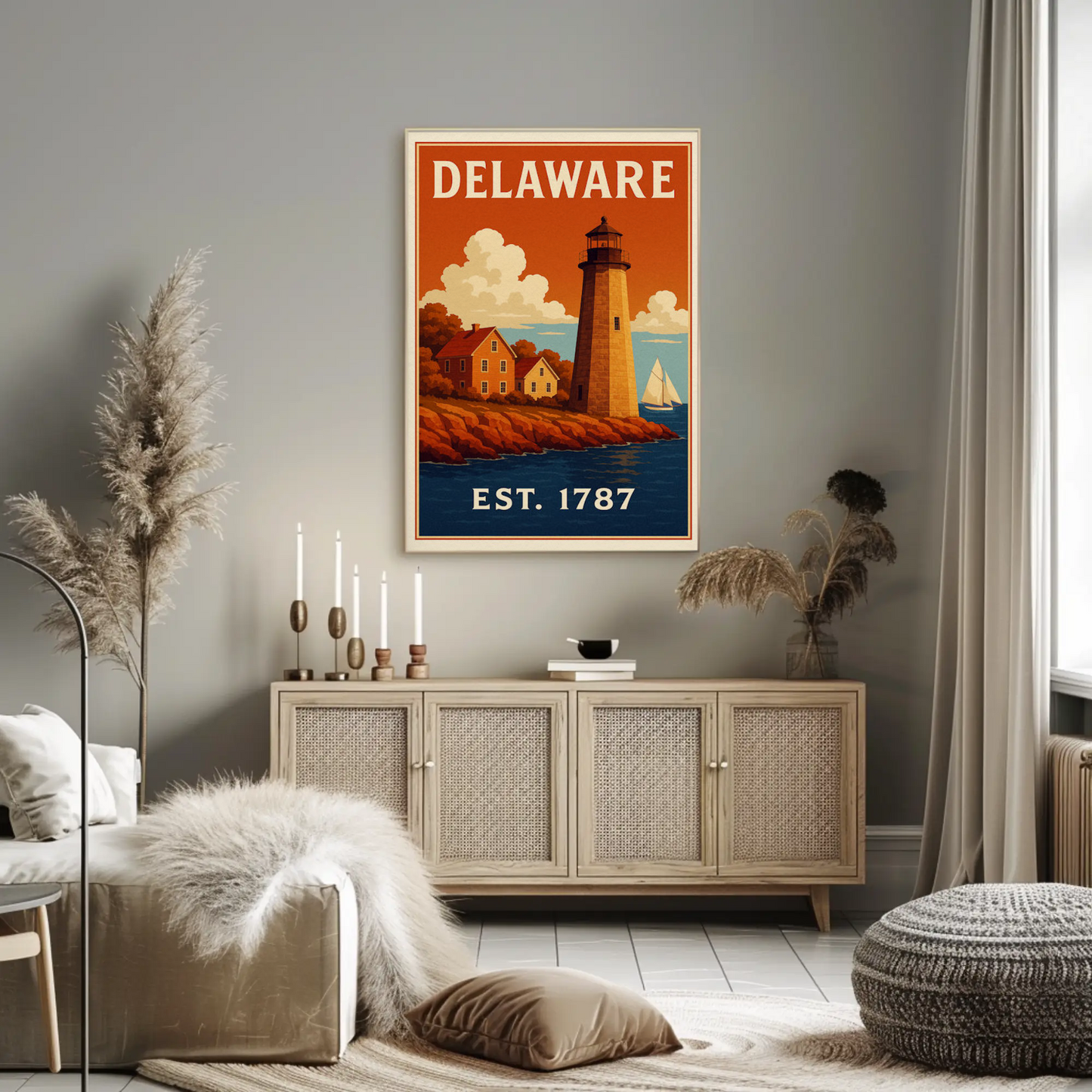 Delaware Coastal Lighthouse Colonial Home Travel Poster