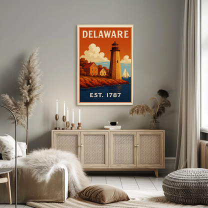 Delaware Coastal Lighthouse Colonial Home Travel Poster