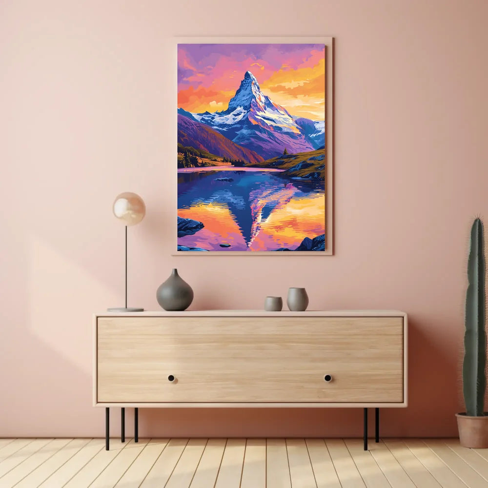 Matterhorn Sunset Reflection Vibrant Art Poster