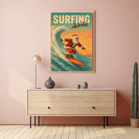 Santa Surfing Retro Christmas Holiday Poster