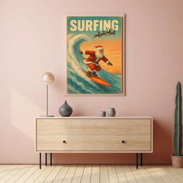 Santa Surfing Retro Christmas Holiday Poster