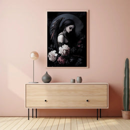 Dark Angelic Fantasy Woman with Dramatic Flowers Poster PosterGoat