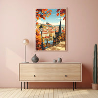 Autumn Cityscape Vintage Travel Poster Art Print