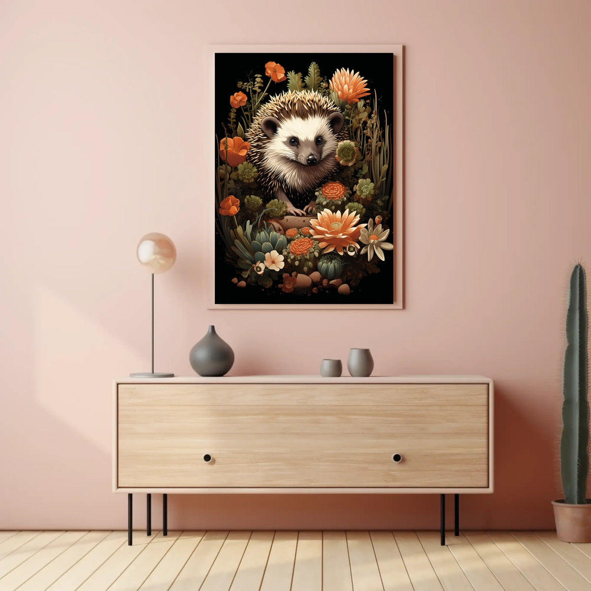 Hedgehog in Bloom: Enchanting Nature Art Poster