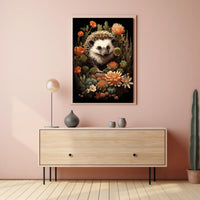 Hedgehog in Bloom: Enchanting Nature Art Poster