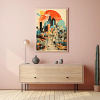 Vibrant Urban Cityscape with Nostalgic Vibes Artistic Poster