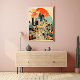 Vibrant Urban Cityscape with Nostalgic Vibes Artistic Poster