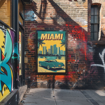 Miami Vintage Poster - Ocean Drive Retro Car