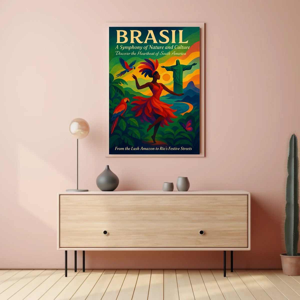 Brazil Culture and Nature Dance Parrots Christ The Redeemer Poster