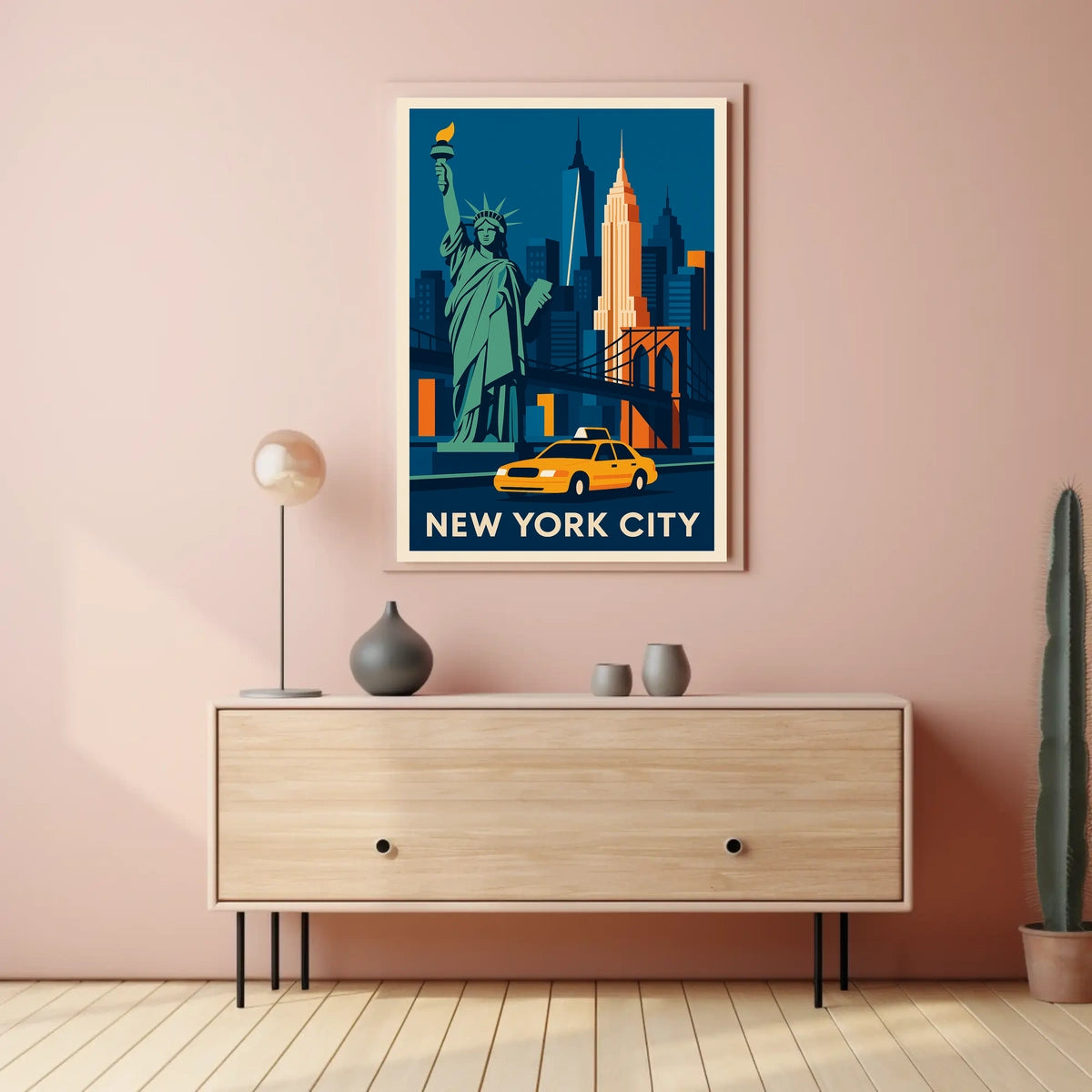 New York City Iconic Landmarks Poster Retro Wall Art
