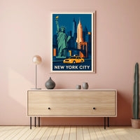 New York City Iconic Landmarks Poster Retro Wall Art