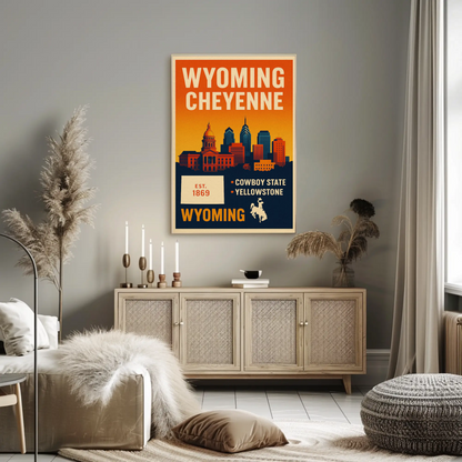 Wyoming Cheyenne Cowboy State Capitol Yellowstone Sunset Travel Poster