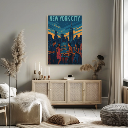 New York Rooftop Party City Skyline View Poster