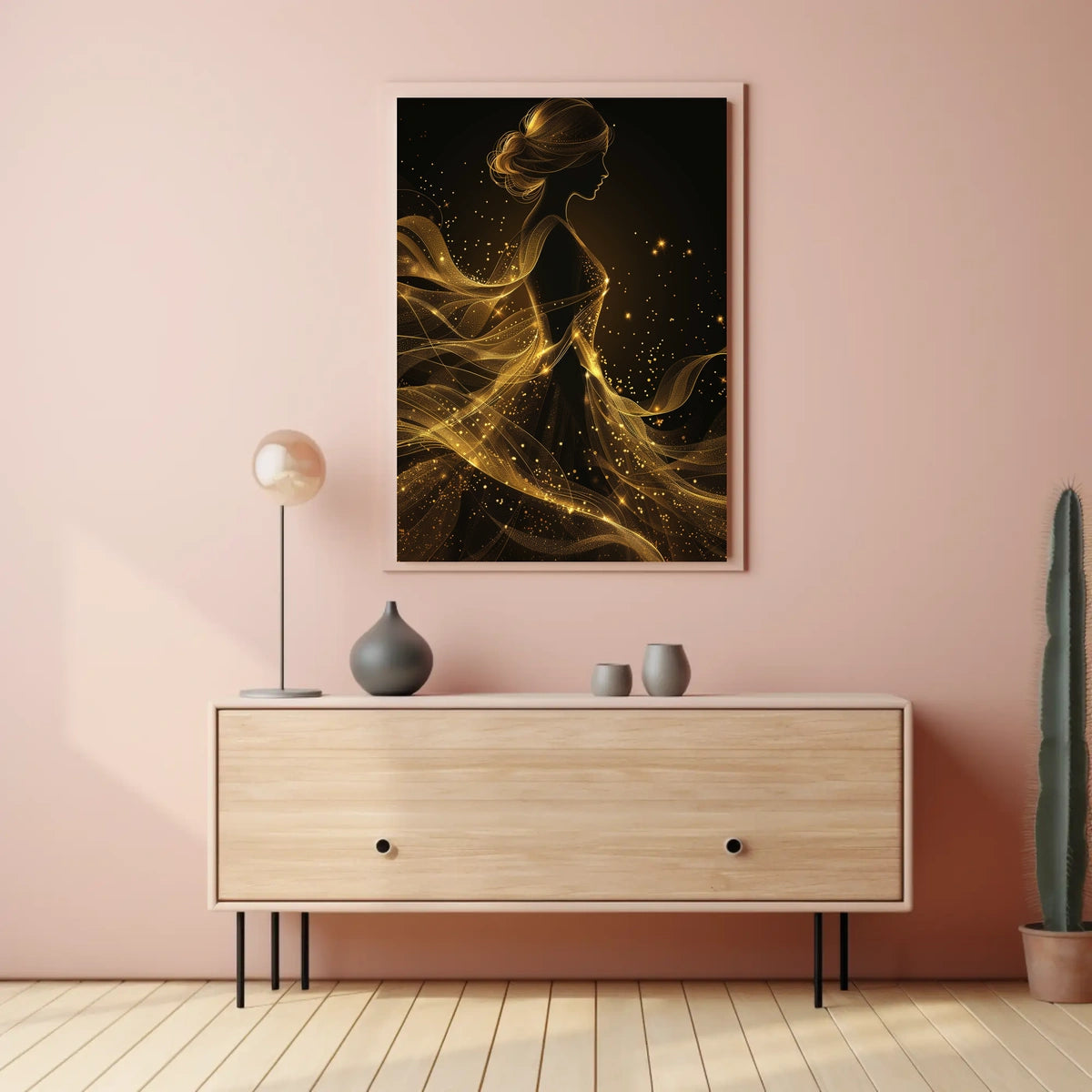 Ethereal Silhouette: Golden Gossamer Woman Art Poster